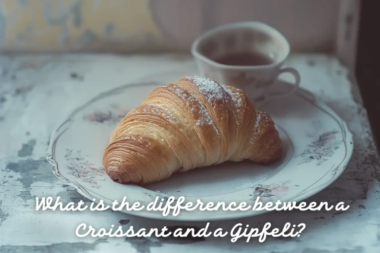 A flaky French croissant next to a Swiss gipfeli, highlighting their differences in texture, shape, and butter content.