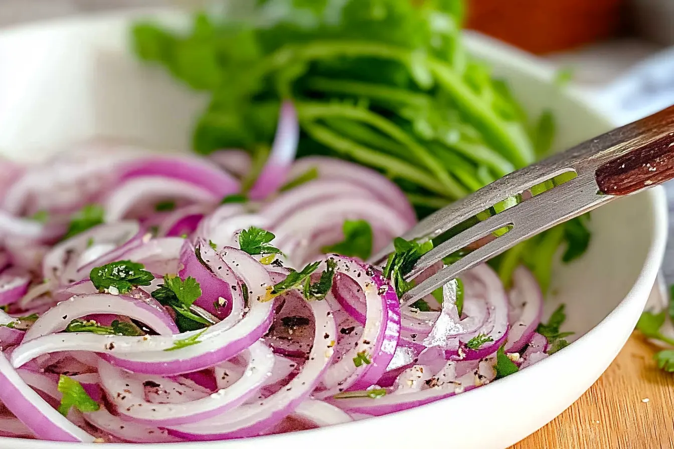 Freshly prepared salad onion sliced and ready for use in salads or as garnishes.