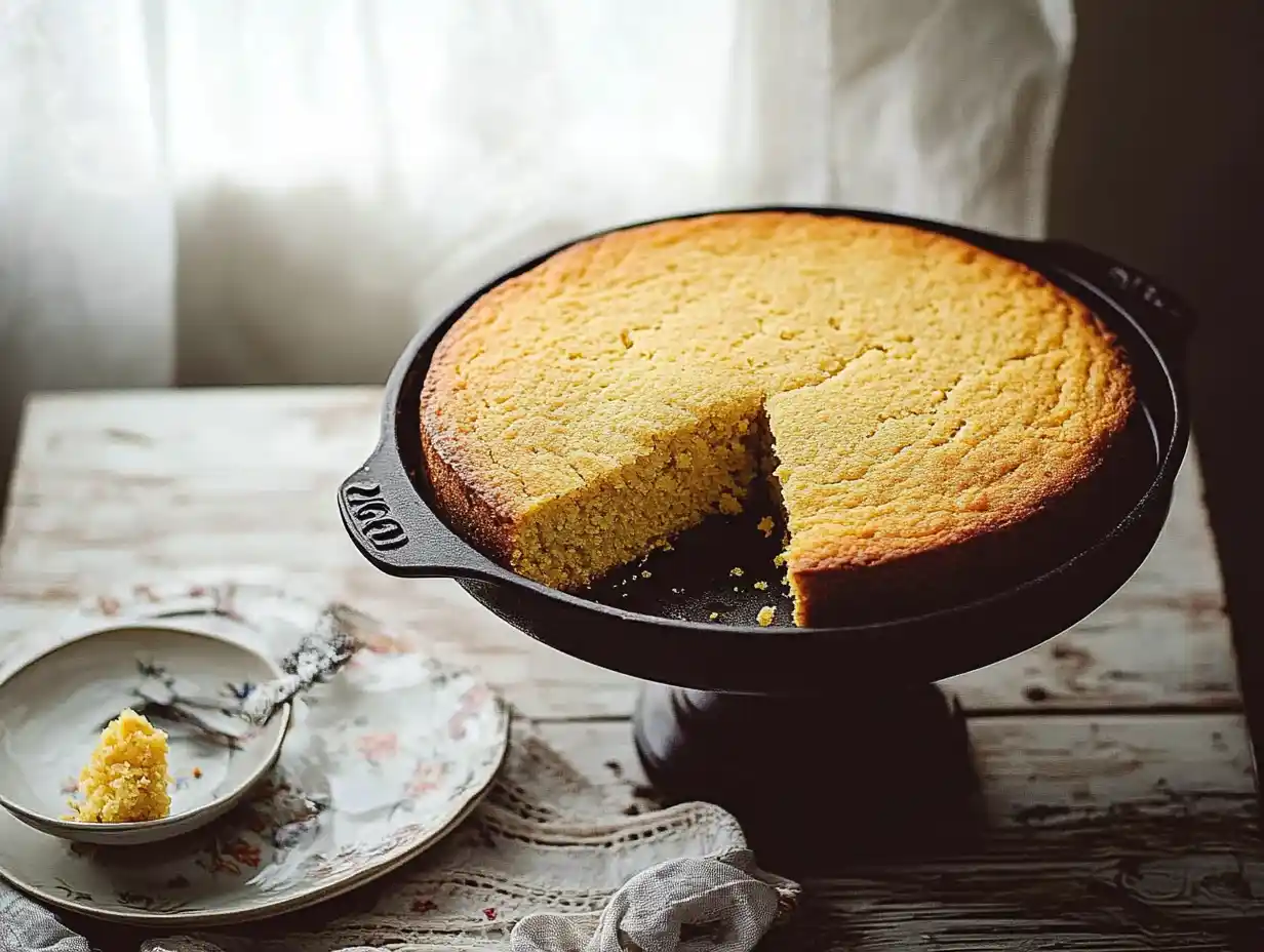 Golden, crispy cornbread in a cast-iron skillet showcasing the perfect southern cornbread recipe.