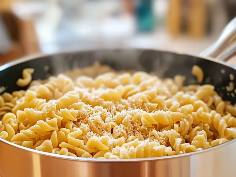 A pot of ditalini pasta boiling with steam rising, showing the perfect texture after cooking.