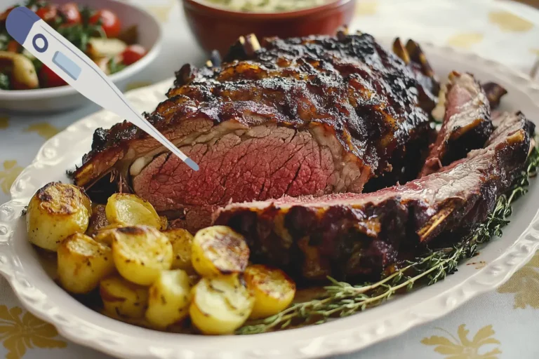 Perfectly cooked boneless rib roast showcasing ideal cooking temperature.