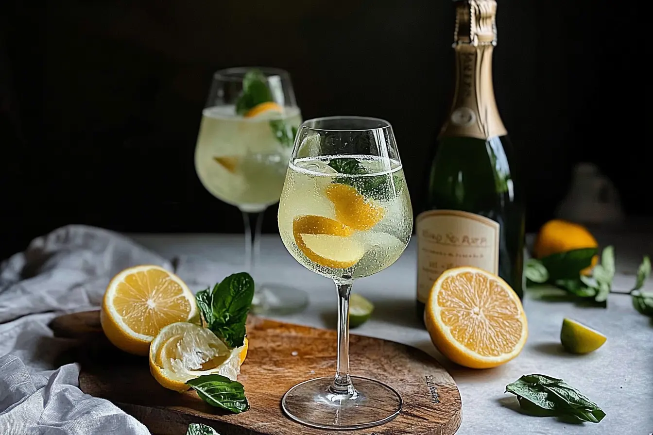 Refreshing Hugo Spritz cocktail featuring Prosecco, mint, and lime – the perfect summer drink.