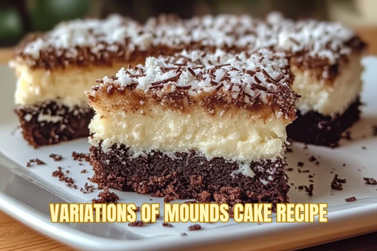 A delicious Mounds Cake with rich chocolate ganache, coconut filling, and creative variations perfect for dessert enthusiasts.