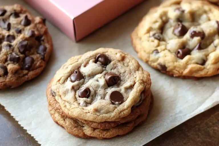 A display of oversized Crumbl-style cookies in various flavors.